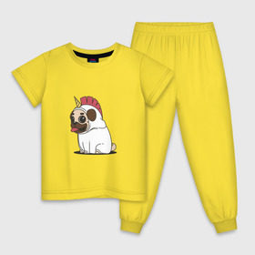 Детская пижама хлопок с принтом Мопсорог в Тюмени, 100% хлопок |  брюки и футболка прямого кроя, без карманов, на брюках мягкая резинка на поясе и по низу штанин
 | Тематика изображения на принте: единорог | костюм | мопс | новый год 