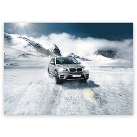 Поздравительная открытка с принтом BMW X5 в Тюмени, 100% бумага | плотность бумаги 280 г/м2, матовая, на обратной стороне линовка и место для марки
 | auto | race | авто | автомобиль | бмв | бумер | бэха | гонки | марка | машина