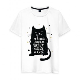 Мужская футболка хлопок с принтом Black cat в Тюмени, 100% хлопок | прямой крой, круглый вырез горловины, длина до линии бедер, слегка спущенное плечо. | 