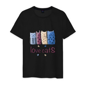 Мужская футболка хлопок с принтом love cats в Тюмени, 100% хлопок | прямой крой, круглый вырез горловины, длина до линии бедер, слегка спущенное плечо. | киса домашние животные | кот | котик | котики | коты | кошка | кошки
