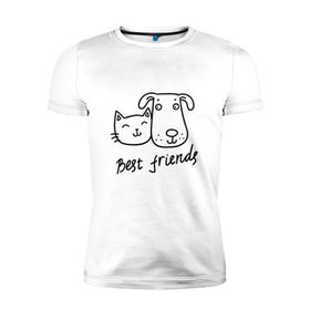Мужская футболка премиум с принтом Best friends в Тюмени, 92% хлопок, 8% лайкра | приталенный силуэт, круглый вырез ворота, длина до линии бедра, короткий рукав | киса домашние животные | кот | котик | коты | кошка | кошки