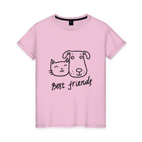 Женская футболка хлопок с принтом Best friends в Тюмени, 100% хлопок | прямой крой, круглый вырез горловины, длина до линии бедер, слегка спущенное плечо | киса домашние животные | кот | котик | коты | кошка | кошки