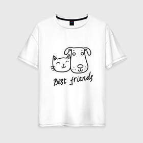 Женская футболка хлопок Oversize с принтом Best friends в Тюмени, 100% хлопок | свободный крой, круглый ворот, спущенный рукав, длина до линии бедер
 | киса домашние животные | кот | котик | коты | кошка | кошки