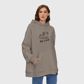 Худи SuperOversize хлопок с принтом Best friends в Тюмени, 70% хлопок, 30% полиэстер, мягкий начес внутри | карман-кенгуру, эластичная резинка на манжетах и по нижней кромке, двухслойный капюшон
 | киса домашние животные | кот | котик | коты | кошка | кошки