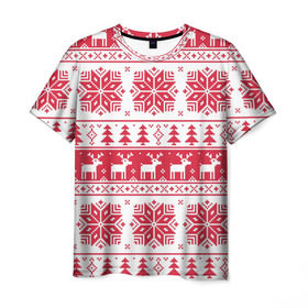 Мужская футболка 3D с принтом mc4 в Тюмени, 100% полиэфир | прямой крой, круглый вырез горловины, длина до линии бедер | Тематика изображения на принте: елка | елки | новый год | олени | олень | свитер | снежинка | снежинки