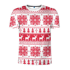 Мужская футболка 3D спортивная с принтом mc4 в Тюмени, 100% полиэстер с улучшенными характеристиками | приталенный силуэт, круглая горловина, широкие плечи, сужается к линии бедра | Тематика изображения на принте: елка | елки | новый год | олени | олень | свитер | снежинка | снежинки