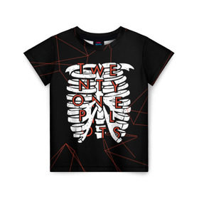 Детская футболка 3D с принтом Twenty One Pilots Bones в Тюмени, 100% гипоаллергенный полиэфир | прямой крой, круглый вырез горловины, длина до линии бедер, чуть спущенное плечо, ткань немного тянется | Тематика изображения на принте: rock | t.o.p. | top | twenty one pilots | рок