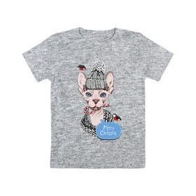 Детская футболка хлопок с принтом Рождественский сфинкс 2 в Тюмени, 100% хлопок | круглый вырез горловины, полуприлегающий силуэт, длина до линии бедер | киса домашние животные | кот | котик | котики | коты | кошка | кошки