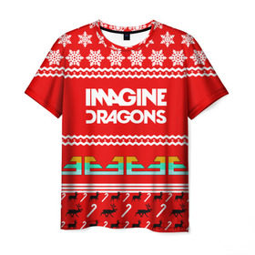 Мужская футболка 3D с принтом Праздничный Imagine Dragons в Тюмени, 100% полиэфир | прямой крой, круглый вырез горловины, длина до линии бедер | Тематика изображения на принте: dragons | imagine | альтернативный | американская | арена | бэн макки | группа | драгонс | дэн | дэн рейнольдс | знак | имеджин | инди | индирок | красный | надпись | новогодний | новый год | поп | праздник