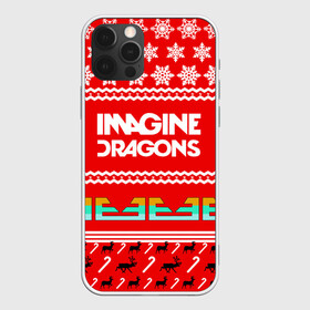 Чехол для iPhone 12 Pro с принтом Праздничный Imagine Dragons в Тюмени, силикон | область печати: задняя сторона чехла, без боковых панелей | Тематика изображения на принте: dragons | imagine | альтернативный | американская | арена | бэн макки | группа | драгонс | дэн | дэн рейнольдс | знак | имеджин | инди | индирок | красный | надпись | новогодний | новый год | поп | праздник