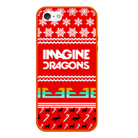 Чехол для iPhone 5/5S матовый с принтом Праздничный Imagine Dragons в Тюмени, Силикон | Область печати: задняя сторона чехла, без боковых панелей | Тематика изображения на принте: dragons | imagine | альтернативный | американская | арена | бэн макки | группа | драгонс | дэн | дэн рейнольдс | знак | имеджин | инди | индирок | красный | надпись | новогодний | новый год | поп | праздник