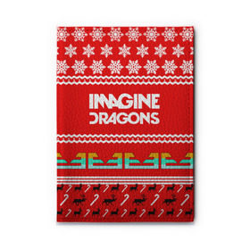 Обложка для автодокументов с принтом Праздничный Imagine Dragons в Тюмени, натуральная кожа |  размер 19,9*13 см; внутри 4 больших “конверта” для документов и один маленький отдел — туда идеально встанут права | Тематика изображения на принте: dragons | imagine | альтернативный | американская | арена | бэн макки | группа | драгонс | дэн | дэн рейнольдс | знак | имеджин | инди | индирок | красный | надпись | новогодний | новый год | поп | праздник