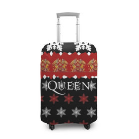 Чехол для чемодана 3D с принтом Праздничный Queen в Тюмени, 86% полиэфир, 14% спандекс | двустороннее нанесение принта, прорези для ручек и колес | paul rodg | queen | quen | брайан мэй | глэм | группа | джон дикон | знак | квин | королева | красный | куин | меркури | меркьюри | мэркури | надпись | новогодний | новый год | поп | праздник | роджер тейлор