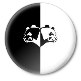 Значок с принтом Панда в Тюмени,  металл | круглая форма, металлическая застежка в виде булавки | Тематика изображения на принте: бамбук | бамбуковый медведь | белый | голова | два | животное | злость | красная книга | крутой | мишка | оскал | панда | прикольный | тату | цвета | чб | черный | ярость