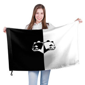 Флаг 3D с принтом Панда в Тюмени, 100% полиэстер | плотность ткани — 95 г/м2, размер — 67 х 109 см. Принт наносится с одной стороны | бамбук | бамбуковый медведь | белый | голова | два | животное | злость | красная книга | крутой | мишка | оскал | панда | прикольный | тату | цвета | чб | черный | ярость