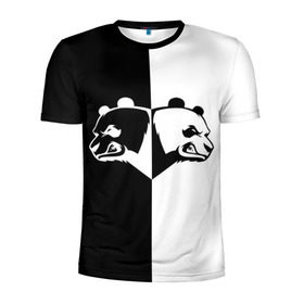 Мужская футболка 3D спортивная с принтом Панда в Тюмени, 100% полиэстер с улучшенными характеристиками | приталенный силуэт, круглая горловина, широкие плечи, сужается к линии бедра | Тематика изображения на принте: бамбук | бамбуковый медведь | белый | голова | два | животное | злость | красная книга | крутой | мишка | оскал | панда | прикольный | тату | цвета | чб | черный | ярость
