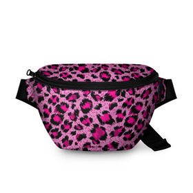 Поясная сумка 3D с принтом Розовый леопард в Тюмени, 100% полиэстер | плотная ткань, ремень с регулируемой длиной, внутри несколько карманов для мелочей, основное отделение и карман с обратной стороны сумки застегиваются на молнию | гепард | леопард