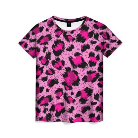 Женская футболка 3D с принтом Розовый леопард в Тюмени, 100% полиэфир ( синтетическое хлопкоподобное полотно) | прямой крой, круглый вырез горловины, длина до линии бедер | гепард | леопард