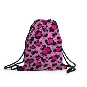 Рюкзак-мешок 3D с принтом Розовый леопард в Тюмени, 100% полиэстер | плотность ткани — 200 г/м2, размер — 35 х 45 см; лямки — толстые шнурки, застежка на шнуровке, без карманов и подкладки | гепард | леопард