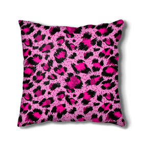 Подушка 3D с принтом Розовый леопард в Тюмени, наволочка – 100% полиэстер, наполнитель – холлофайбер (легкий наполнитель, не вызывает аллергию). | состоит из подушки и наволочки. Наволочка на молнии, легко снимается для стирки | гепард | леопард