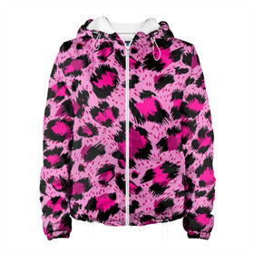 Женская куртка 3D с принтом Розовый леопард в Тюмени, ткань верха — 100% полиэстер, подклад — флис | прямой крой, подол и капюшон оформлены резинкой с фиксаторами, два кармана без застежек по бокам, один большой потайной карман на груди. Карман на груди застегивается на липучку | гепард | леопард