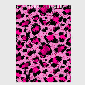 Скетчбук с принтом Розовый леопард в Тюмени, 100% бумага
 | 48 листов, плотность листов — 100 г/м2, плотность картонной обложки — 250 г/м2. Листы скреплены сверху удобной пружинной спиралью | гепард | леопард