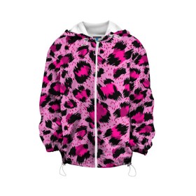 Детская куртка 3D с принтом Розовый леопард в Тюмени, 100% полиэстер | застежка — молния, подол и капюшон оформлены резинкой с фиксаторами, по бокам — два кармана без застежек, один потайной карман на груди, плотность верхнего слоя — 90 г/м2; плотность флисового подклада — 260 г/м2 | гепард | леопард