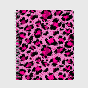 Тетрадь с принтом Розовый леопард в Тюмени, 100% бумага | 48 листов, плотность листов — 60 г/м2, плотность картонной обложки — 250 г/м2. Листы скреплены сбоку удобной пружинной спиралью. Уголки страниц и обложки скругленные. Цвет линий — светло-серый
 | гепард | леопард
