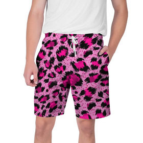 Мужские шорты 3D с принтом Розовый леопард в Тюмени,  полиэстер 100% | прямой крой, два кармана без застежек по бокам. Мягкая трикотажная резинка на поясе, внутри которой широкие завязки. Длина чуть выше колен | Тематика изображения на принте: гепард | леопард