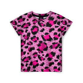 Детская футболка 3D с принтом Розовый леопард в Тюмени, 100% гипоаллергенный полиэфир | прямой крой, круглый вырез горловины, длина до линии бедер, чуть спущенное плечо, ткань немного тянется | Тематика изображения на принте: гепард | леопард