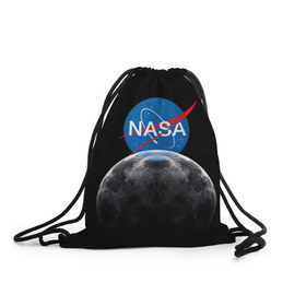 Рюкзак-мешок 3D с принтом NASA MOON в Тюмени, 100% полиэстер | плотность ткани — 200 г/м2, размер — 35 х 45 см; лямки — толстые шнурки, застежка на шнуровке, без карманов и подкладки | galaxy | moon | nasa | space | астрономия | известные | космос | луна | наса | планет