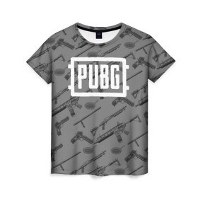 Женская футболка 3D с принтом PUBG WEAPONS в Тюмени, 100% полиэфир ( синтетическое хлопкоподобное полотно) | прямой крой, круглый вырез горловины, длина до линии бедер | playerunknowns battlegrounds | pubg