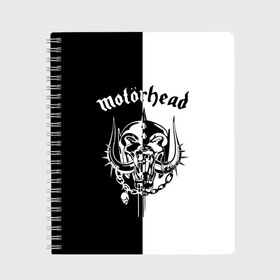 Тетрадь с принтом Motorhead в Тюмени, 100% бумага | 48 листов, плотность листов — 60 г/м2, плотность картонной обложки — 250 г/м2. Листы скреплены сбоку удобной пружинной спиралью. Уголки страниц и обложки скругленные. Цвет линий — светло-серый
 | Тематика изображения на принте: larry wallis | lucas fox | motorhead | motrhead | группа | кэмпбелл | лемми | метал | микки ди | мотор хед | моторхед | рок | тейлор | фил | хард | хардрок | хеви | хевиметал