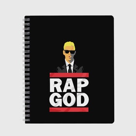 Тетрадь с принтом Rap God Eminem в Тюмени, 100% бумага | 48 листов, плотность листов — 60 г/м2, плотность картонной обложки — 250 г/м2. Листы скреплены сбоку удобной пружинной спиралью. Уголки страниц и обложки скругленные. Цвет линий — светло-серый
 | Тематика изображения на принте: actor | american rapper | composer | eminem | music | rap | rap god | record producer |   | актёр | американский | композитор | музыка | музыкальный продюсер | рэп | рэпер