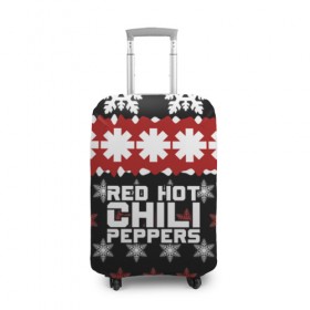 Чехол для чемодана 3D с принтом Праздничный RHCP в Тюмени, 86% полиэфир, 14% спандекс | двустороннее нанесение принта, прорези для ручек и колес | red hot chili peppers | rhcp | альтернативный | группа | джош клингхоффер | знак | красные острые перцы чили | красный | метал | надпись | новогодний | новый год | праздник | ред хот ч | рождество | рок | рхчп | рэп