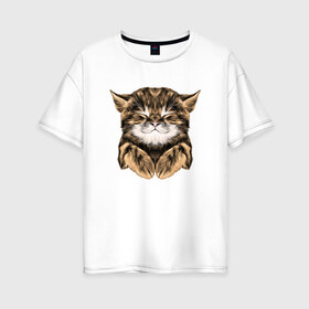 Женская футболка хлопок Oversize с принтом Котёнок в Тюмени, 100% хлопок | свободный крой, круглый ворот, спущенный рукав, длина до линии бедер
 | cat | животные | киса | кот | котенок | котик | кошка | сон | спит