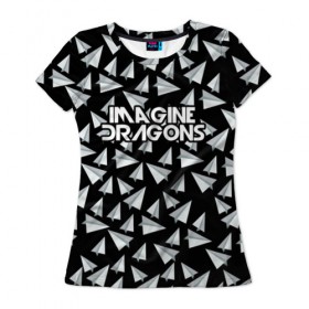 Женская футболка 3D с принтом IMAGINE DRAGONS в Тюмени, 100% полиэфир ( синтетическое хлопкоподобное полотно) | прямой крой, круглый вырез горловины, длина до линии бедер | imagine dragons | бумажный самолетик | драгонс | самолетик