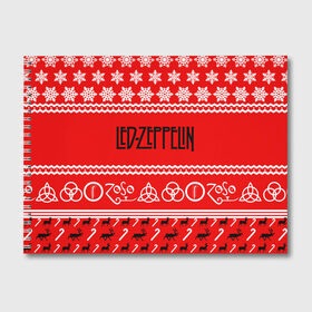 Альбом для рисования с принтом Праздничный Led Zeppelin в Тюмени, 100% бумага
 | матовая бумага, плотность 200 мг. | Тематика изображения на принте: led zeppelin | блюз | группа | джимми пейдж | джон генри бонэм | джон пол джонс | знак | красный | лед зепелен | лед зеппелин | метал | надпись | новогодний | новый год | праздник | роберт плант | рождество