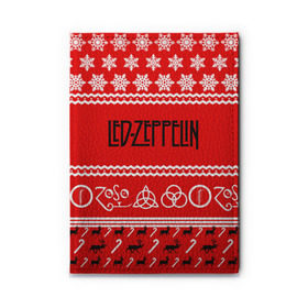 Обложка для автодокументов с принтом Праздничный Led Zeppelin в Тюмени, натуральная кожа |  размер 19,9*13 см; внутри 4 больших “конверта” для документов и один маленький отдел — туда идеально встанут права | Тематика изображения на принте: led zeppelin | блюз | группа | джимми пейдж | джон генри бонэм | джон пол джонс | знак | красный | лед зепелен | лед зеппелин | метал | надпись | новогодний | новый год | праздник | роберт плант | рождество