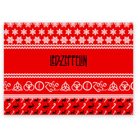 Поздравительная открытка с принтом Праздничный Led Zeppelin в Тюмени, 100% бумага | плотность бумаги 280 г/м2, матовая, на обратной стороне линовка и место для марки
 | led zeppelin | блюз | группа | джимми пейдж | джон генри бонэм | джон пол джонс | знак | красный | лед зепелен | лед зеппелин | метал | надпись | новогодний | новый год | праздник | роберт плант | рождество