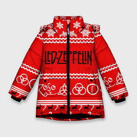 Зимняя куртка для девочек 3D с принтом Праздничный Led Zeppelin в Тюмени, ткань верха — 100% полиэстер; подклад — 100% полиэстер, утеплитель — 100% полиэстер. | длина ниже бедра, удлиненная спинка, воротник стойка и отстегивающийся капюшон. Есть боковые карманы с листочкой на кнопках, утяжки по низу изделия и внутренний карман на молнии. 

Предусмотрены светоотражающий принт на спинке, радужный светоотражающий элемент на пуллере молнии и на резинке для утяжки. | led zeppelin | блюз | группа | джимми пейдж | джон генри бонэм | джон пол джонс | знак | красный | лед зепелен | лед зеппелин | метал | надпись | новогодний | новый год | праздник | роберт плант | рождество