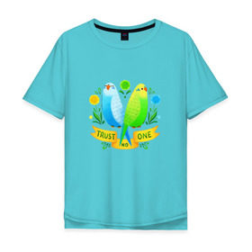 Мужская футболка хлопок Oversize с принтом Попугаи арт в Тюмени, 100% хлопок | свободный крой, круглый ворот, “спинка” длиннее передней части | волнистый попугай | джунгли | попугай