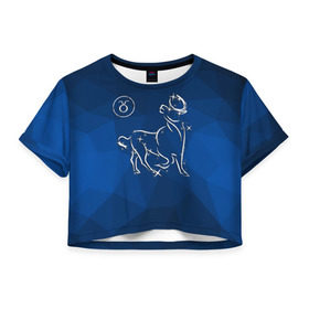 Женская футболка 3D укороченная с принтом Телец в Тюмени, 100% полиэстер | круглая горловина, длина футболки до линии талии, рукава с отворотами | taurus | звезды | знаки зодиака | космос | созвездие | телец