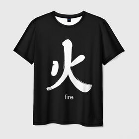 Мужская футболка 3D с принтом symbol fire в Тюмени, 100% полиэфир | прямой крой, круглый вырез горловины, длина до линии бедер | japan | знак | иероглифы | китай | надписи | символ | япония