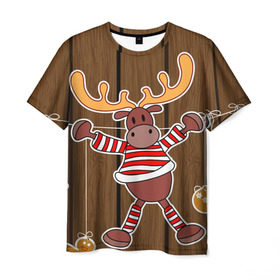 Мужская футболка 3D с принтом Мастерская Деда Мороза в Тюмени, 100% полиэфир | прямой крой, круглый вырез горловины, длина до линии бедер | Тематика изображения на принте: зима | игрушки | лед | лось | олень | праздник | рога | снежинка | узор | украшения