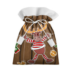Подарочный 3D мешок с принтом Мастерская Деда Мороза в Тюмени, 100% полиэстер | Размер: 29*39 см | зима | игрушки | лед | лось | олень | праздник | рога | снежинка | узор | украшения