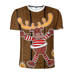 Мужская футболка 3D спортивная с принтом Мастерская Деда Мороза в Тюмени, 100% полиэстер с улучшенными характеристиками | приталенный силуэт, круглая горловина, широкие плечи, сужается к линии бедра | зима | игрушки | лед | лось | олень | праздник | рога | снежинка | узор | украшения