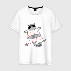 Мужская футболка хлопок с принтом Кот в Тюмени, 100% хлопок | прямой крой, круглый вырез горловины, длина до линии бедер, слегка спущенное плечо. | кисик | котик | любовь | сердце | сон | сонный кот | спать