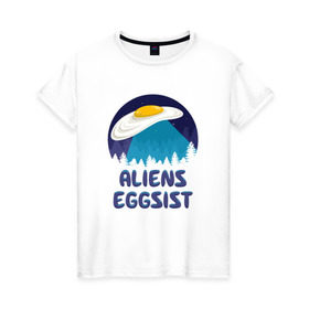 Женская футболка хлопок с принтом НЛО яйца в Тюмени, 100% хлопок | прямой крой, круглый вырез горловины, длина до линии бедер, слегка спущенное плечо | инопланетяне | нло | секретные материалы | яйца