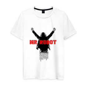 Мужская футболка хлопок с принтом mr robot в Тюмени, 100% хлопок | прямой крой, круглый вырез горловины, длина до линии бедер, слегка спущенное плечо. | мистер робот